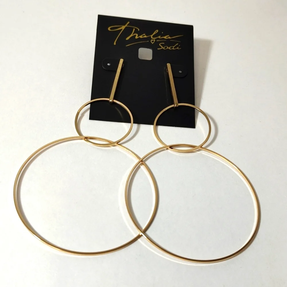 ๐ 2/$15 Thalia Sodi Gold-Tone Extra Large 4" Interlocking Drop Hoop Earrings - Picture 1 of 6